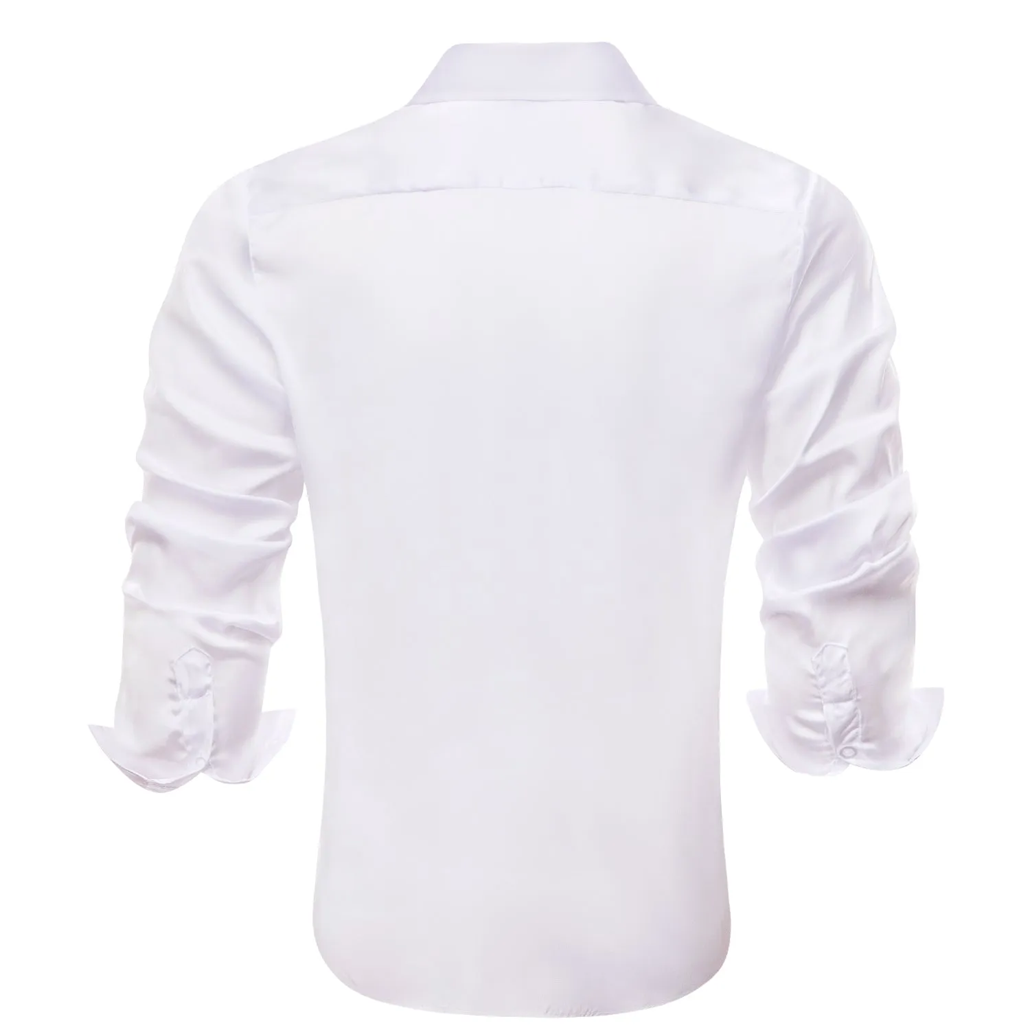 White Solid Satin Chiffon Non-stretch Men's Long Sleeve Shirt