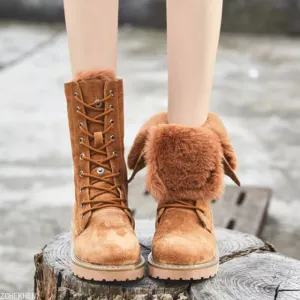 Winter Fur Snow Boots Women's Suede Leather Short Plush Oxford