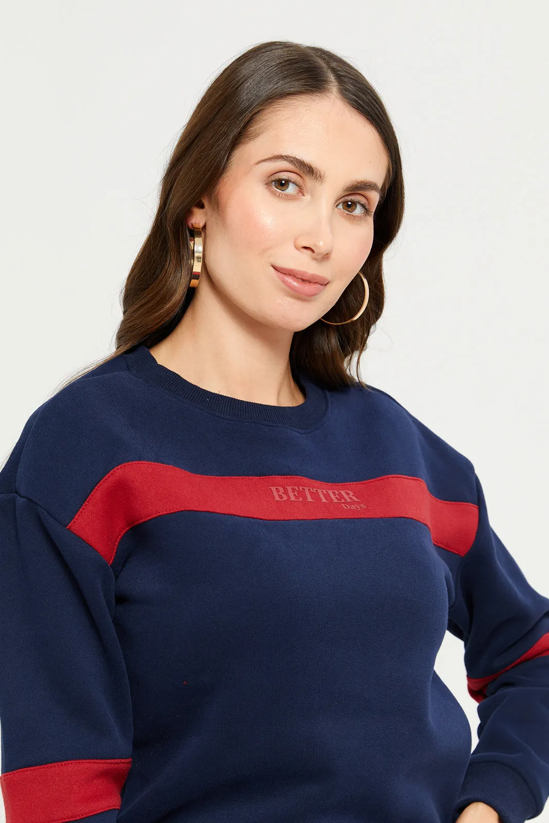 Women Navy Long Sleeves Sweatshirt