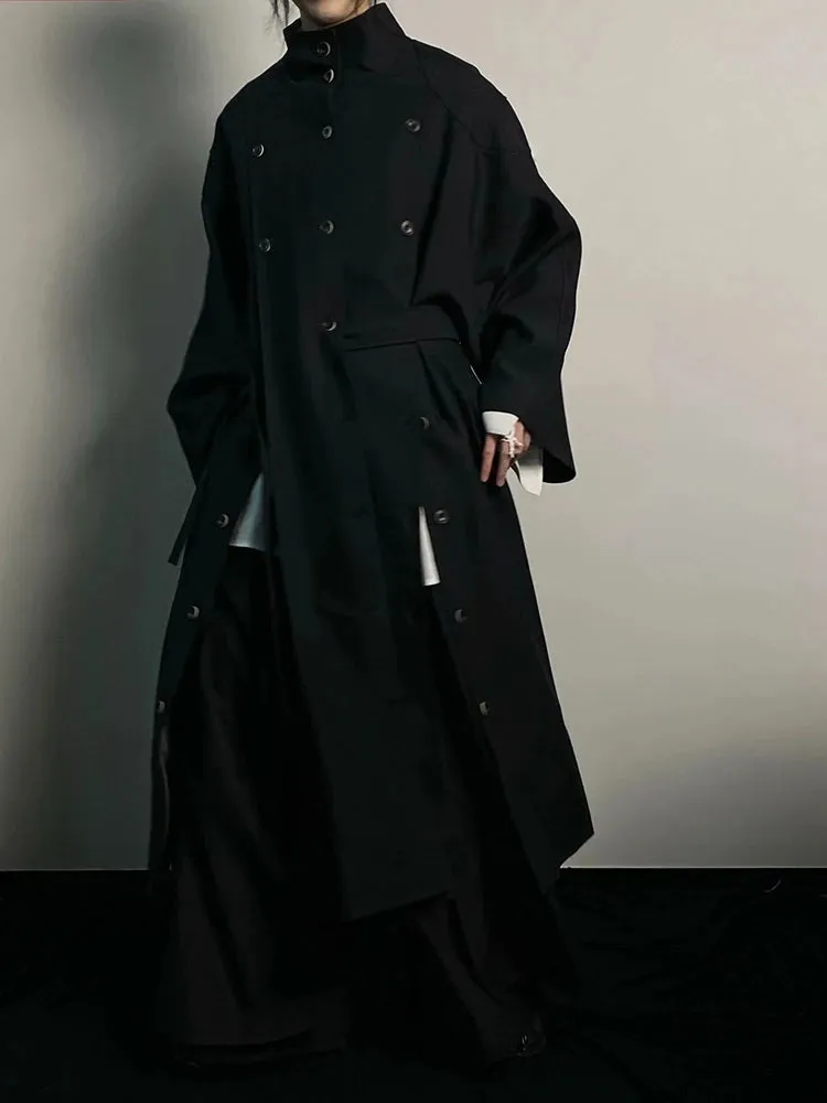 Women's Buttoned Trench Coat with Slits