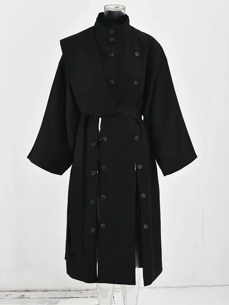 Women's Buttoned Trench Coat with Slits