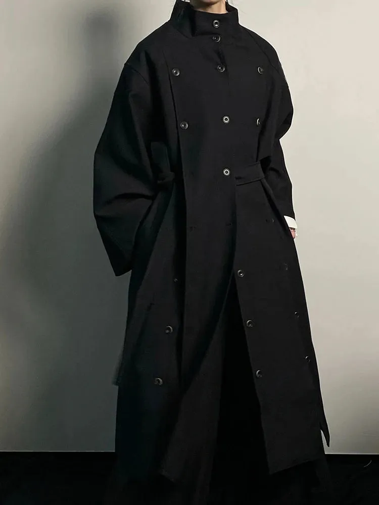 Women's Buttoned Trench Coat with Slits