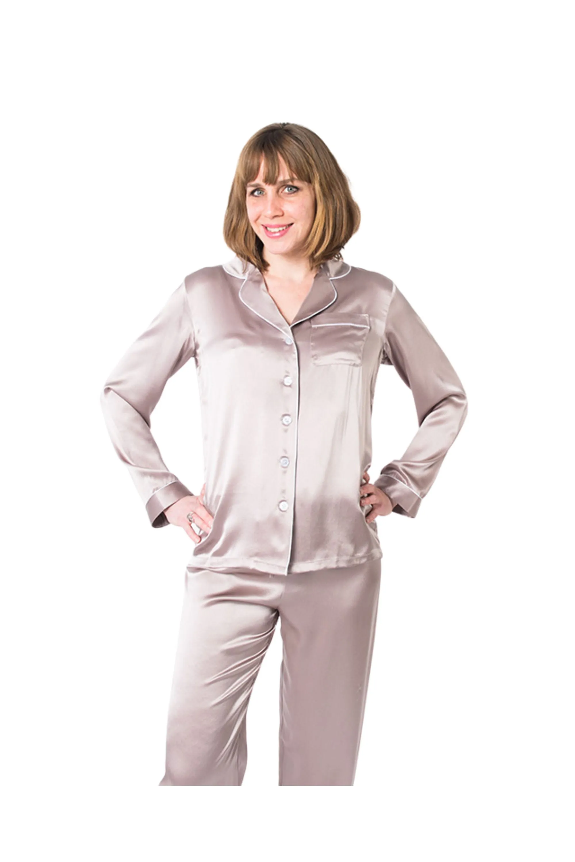 Women's Taupe Mulberry Silk Pajama Set