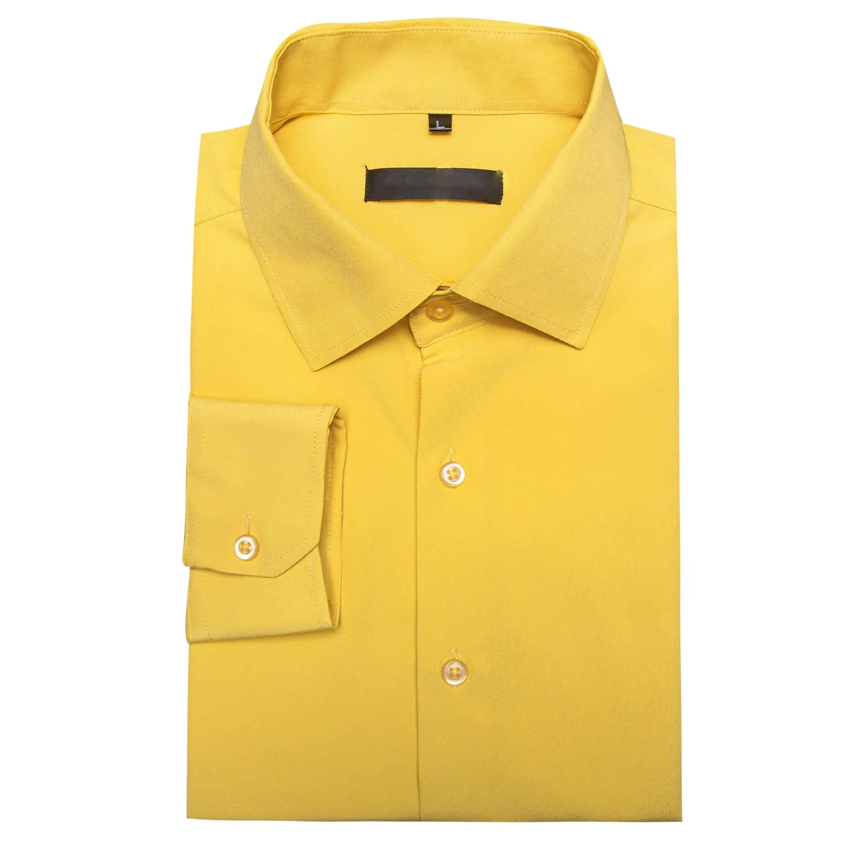 Yellow Solid Silk Men's Long Sleeve Shirt