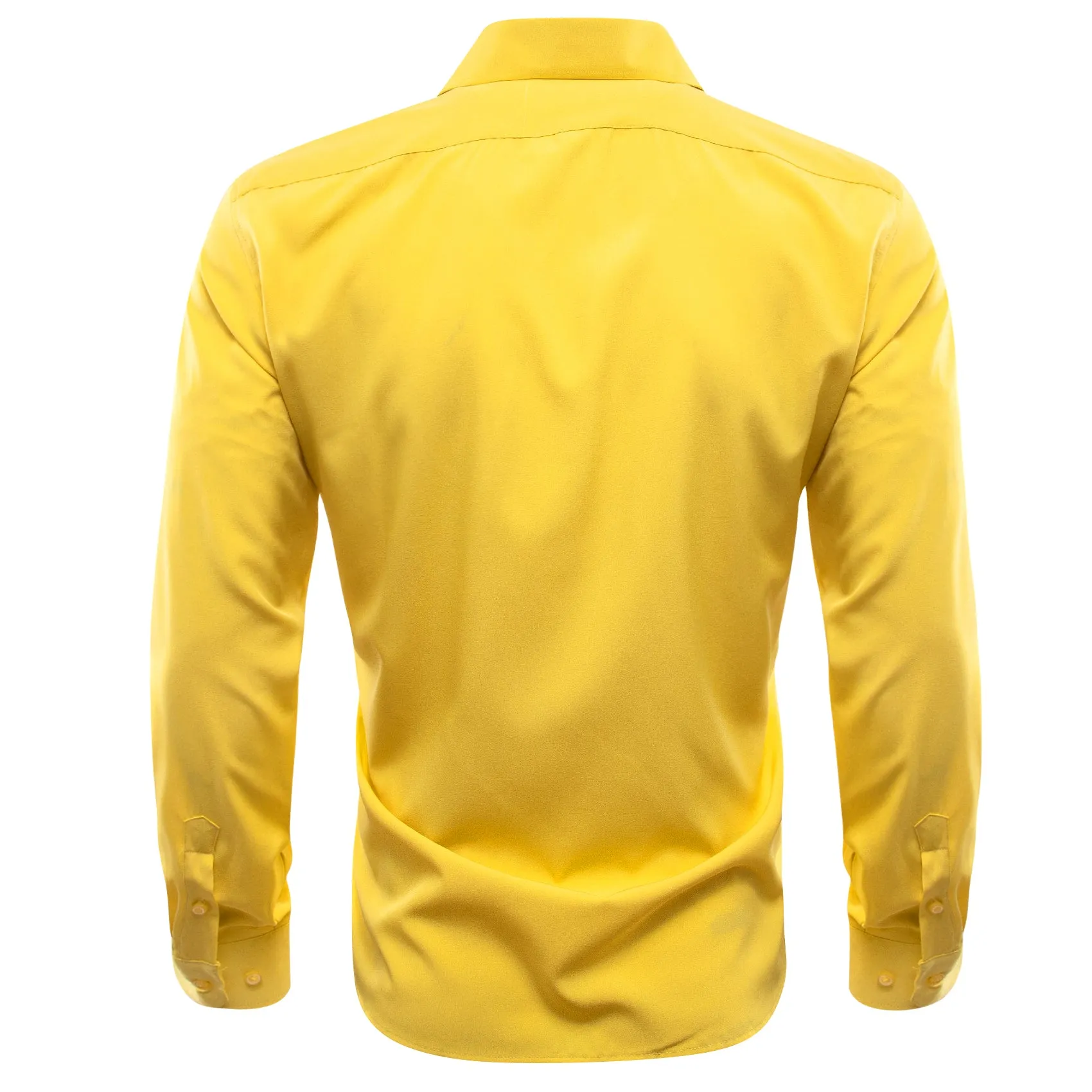 Yellow Solid Silk Men's Long Sleeve Shirt