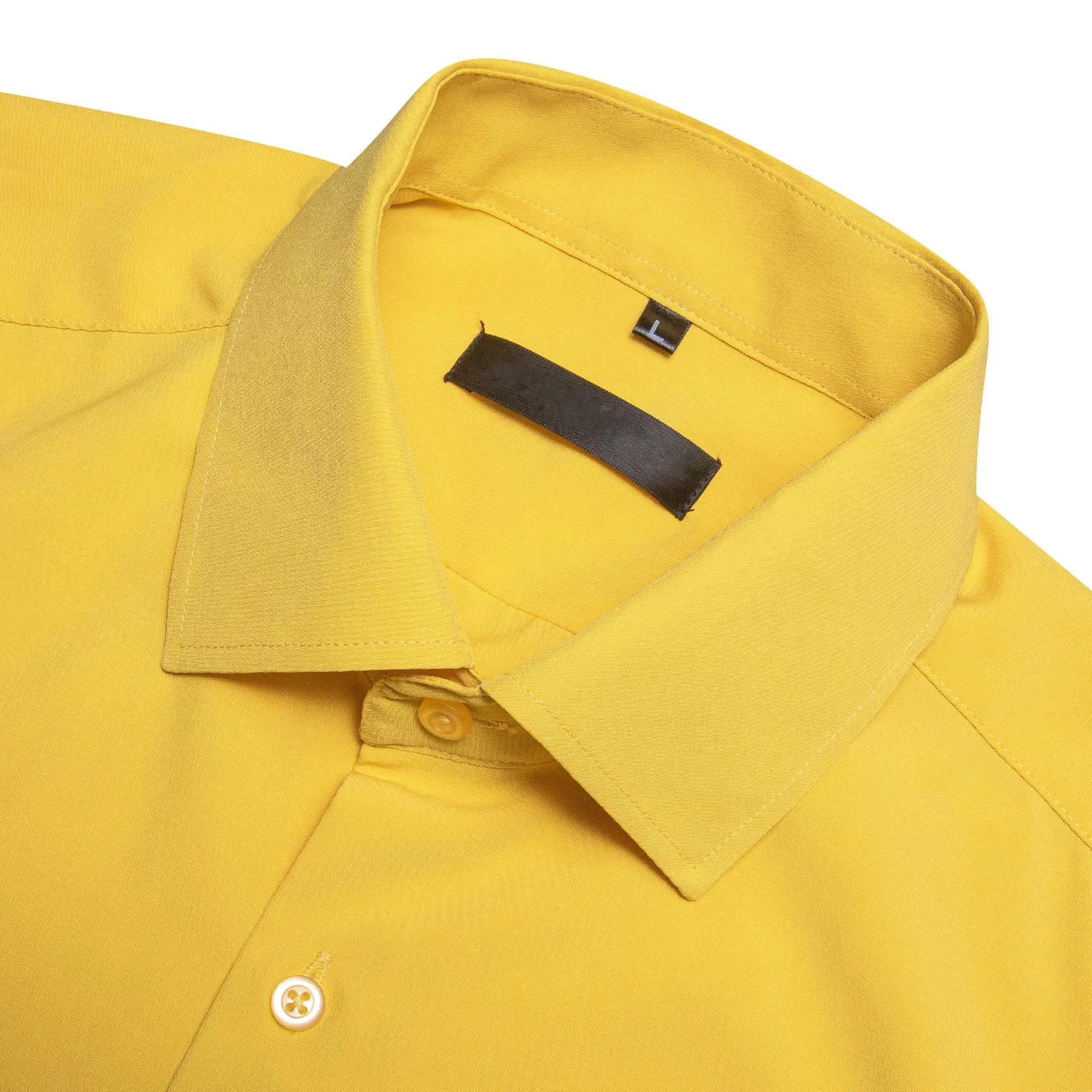 Yellow Solid Silk Men's Long Sleeve Shirt