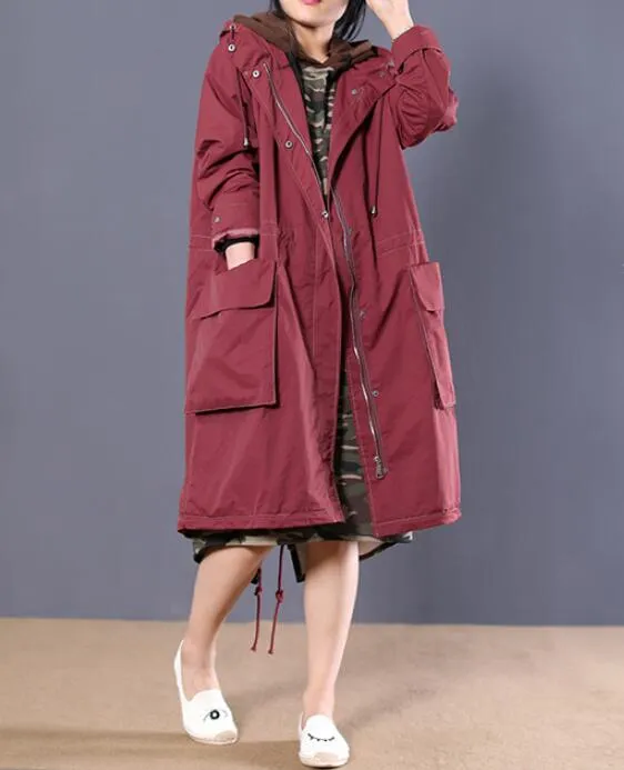 Zipper Long Women Casual Coat Loose Hooded Parka Plus Size Coat Jacket