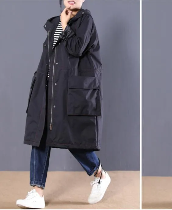 Zipper Long Women Casual Coat Loose Hooded Parka Plus Size Coat Jacket