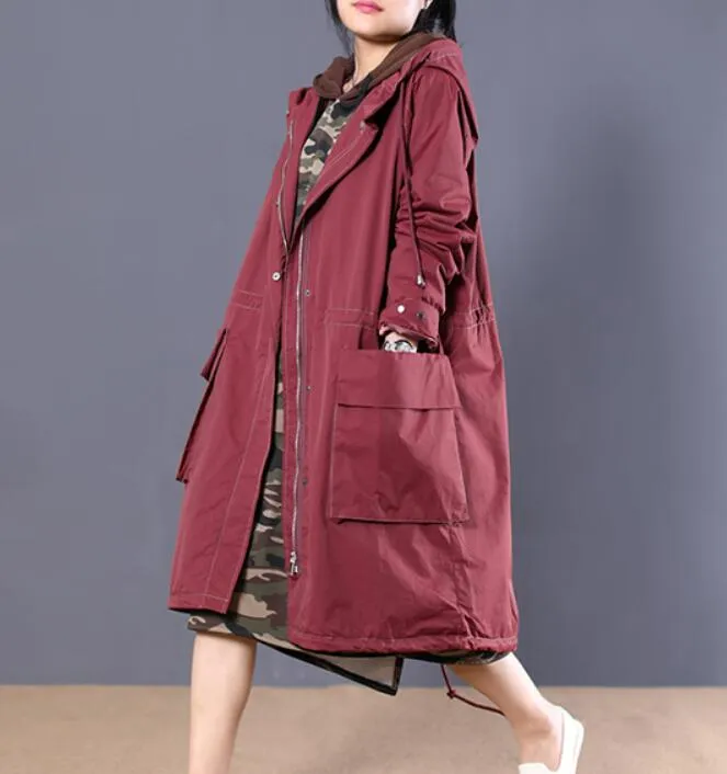 Zipper Long Women Casual Coat Loose Hooded Parka Plus Size Coat Jacket