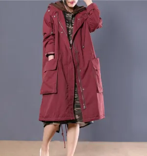 Zipper Long Women Casual Coat Loose Hooded Parka Plus Size Coat Jacket